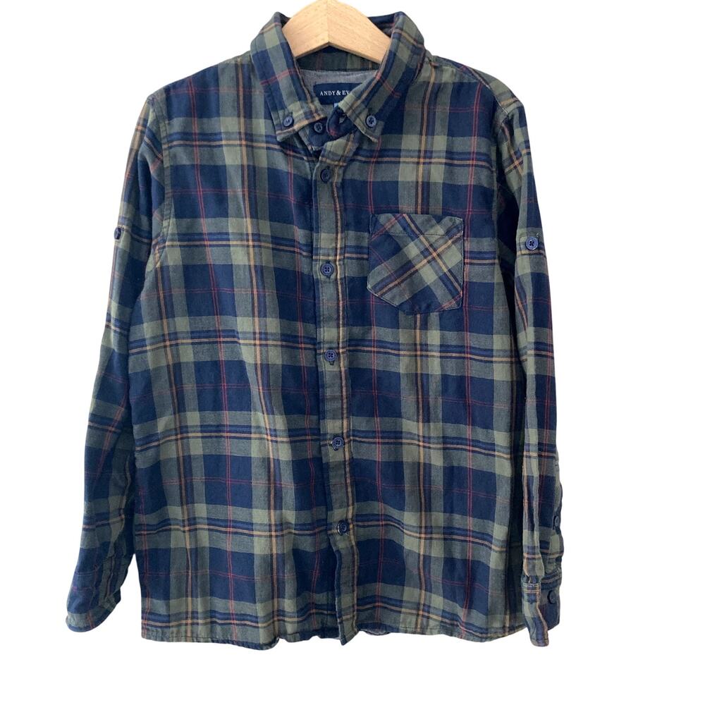 Andy & Evan Plaid Button Down Shirt Blue Green 8